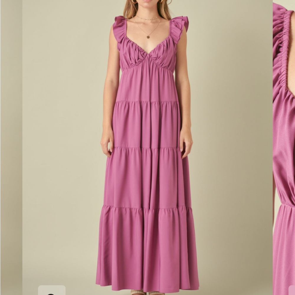 Free the Roses Elegant Pink Ruffle Maxi Dress